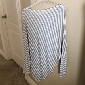 Easel Asymmetrical Grey and White Striped Top